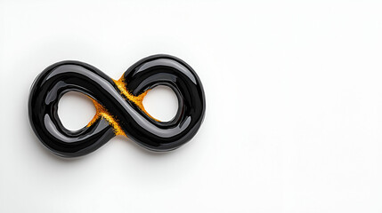 Fototapeta premium Sleek black infinity symbol with a touch of orange, representing endless possibilities and continuity on a clean white background.