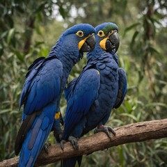 Obraz premium A hyacinth macaw sitting in a bright, clear savannah.