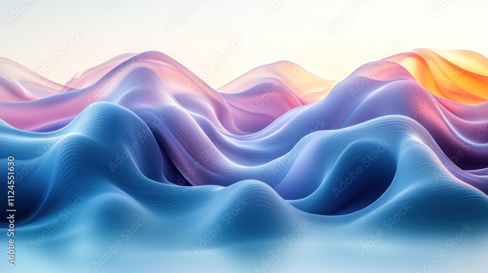 Poster abstract waves in soft colors create a serene, fluid landscape.