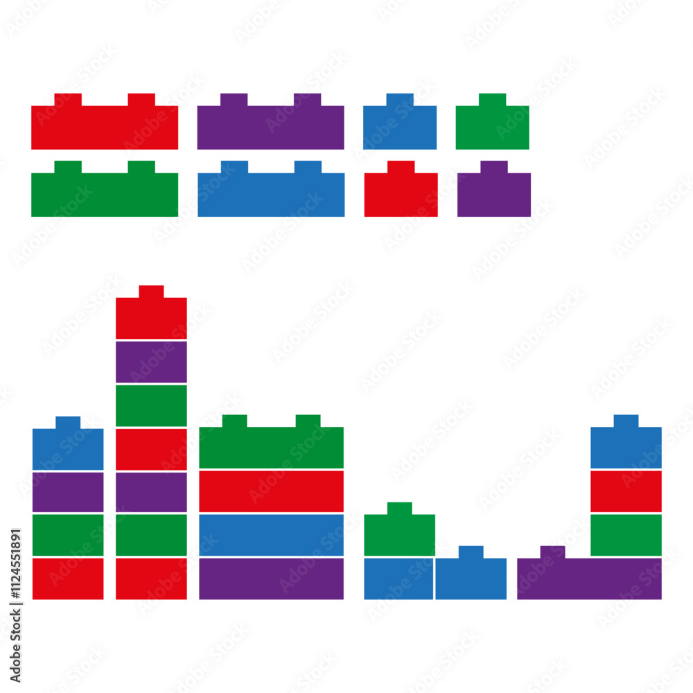 Poster colorful block shapes. stacked building elements. abstract toy blocks. vector construction icons.