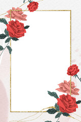 Valentine's red roses frame png with watercolor background