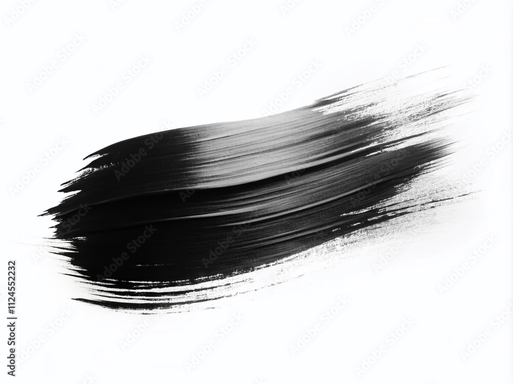 Poster abstract black brush stroke on white background - shiny black watercolor art with dynamic flow and t