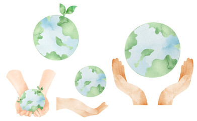 Png save the world in watercolor design element set