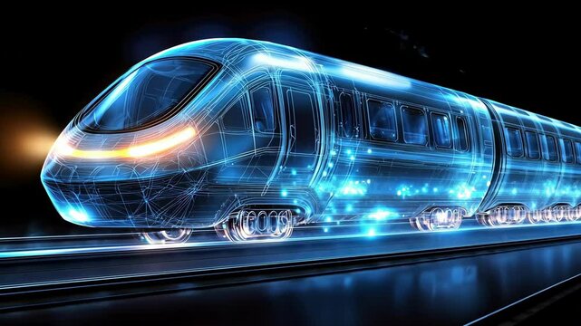 Futuristic wireframe hologram of hyperloop transportation system concept
