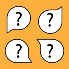 Question mark bubbles. Speech bubble icons. Problem solving concept. Yellow vector background.