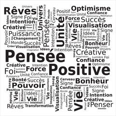 Nuage de Mots - Pensée Positive en Français - Noir et Blanc