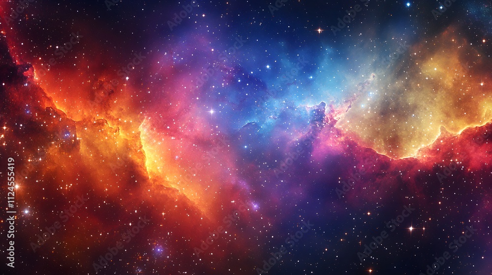 Poster a swirling vortex of bright colors in space, with stars and nebulae surrounding the center, large em