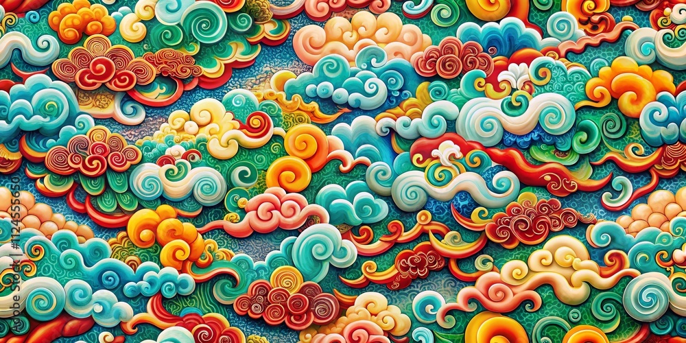 Poster abstract chinese cloud pattern in swirling geometric shapes for modern design applications – perfect