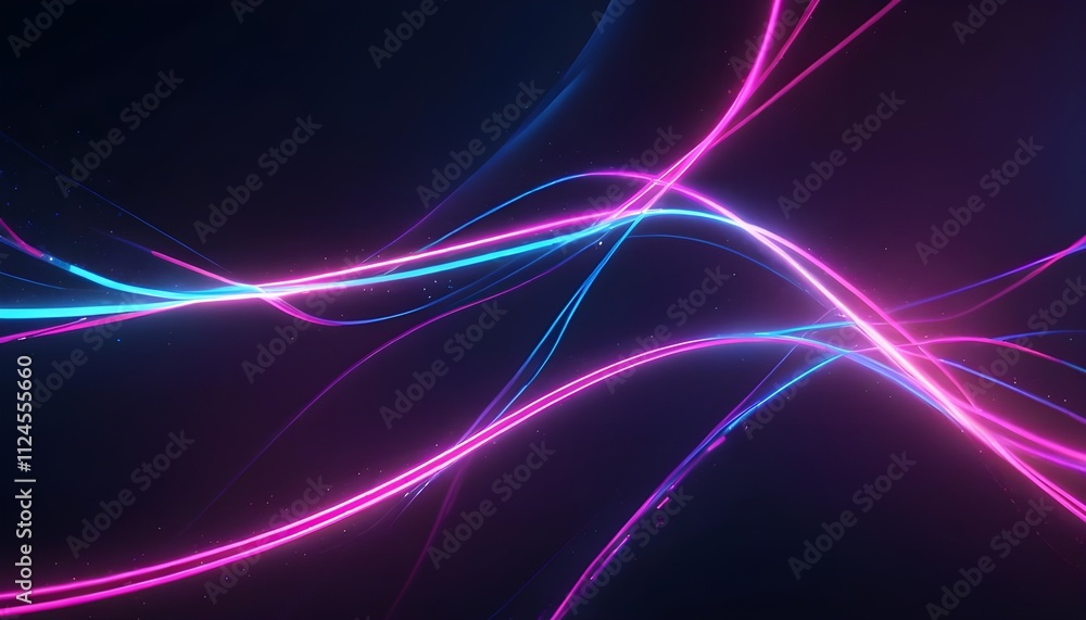 Poster An abstract background featuring glowing pink and blue neon lines intertwined with soft bokeh lights, evoking a futuristic data transfer concept