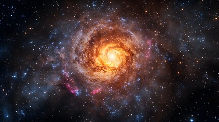 Obraz premium A swirling vortex of bright colors in space, with stars and nebulae surrounding the center, large empty space for text