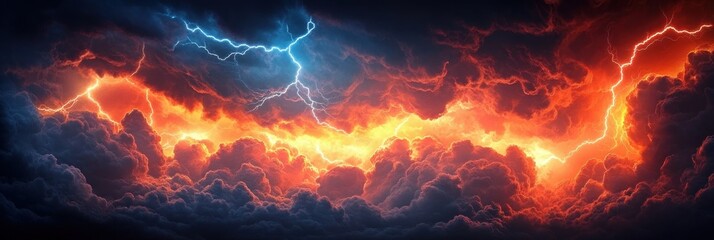 Dramatic Lightning Storm Background with Dark Clouds and Electric Bolts