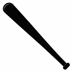 Black Silhouette of a Baseball Bat Vector Art Illustration