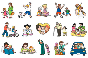 Family members png stickers set, leisure activity transparent background