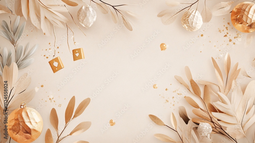 Poster charming hanukkah design with a cream canvas, highlighted by delicate golden dreidels and festive el