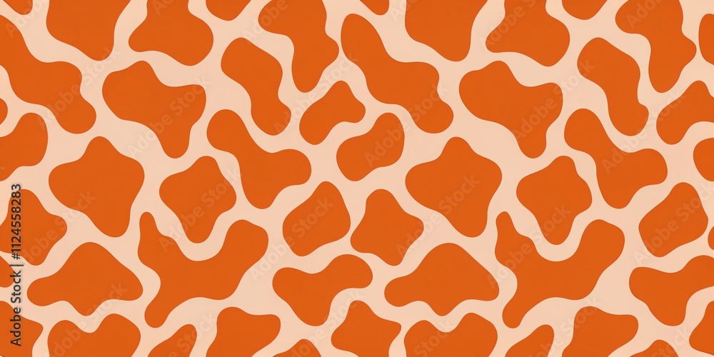 Poster abstract cow print pattern in irregular shapes with vibrant orange on soft pink background, perfect 