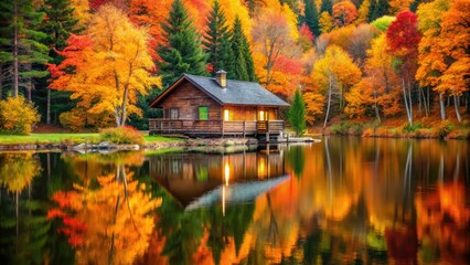 Autumn Lake Cabin Photography: Cozy Fall Lakeside Retreat Images