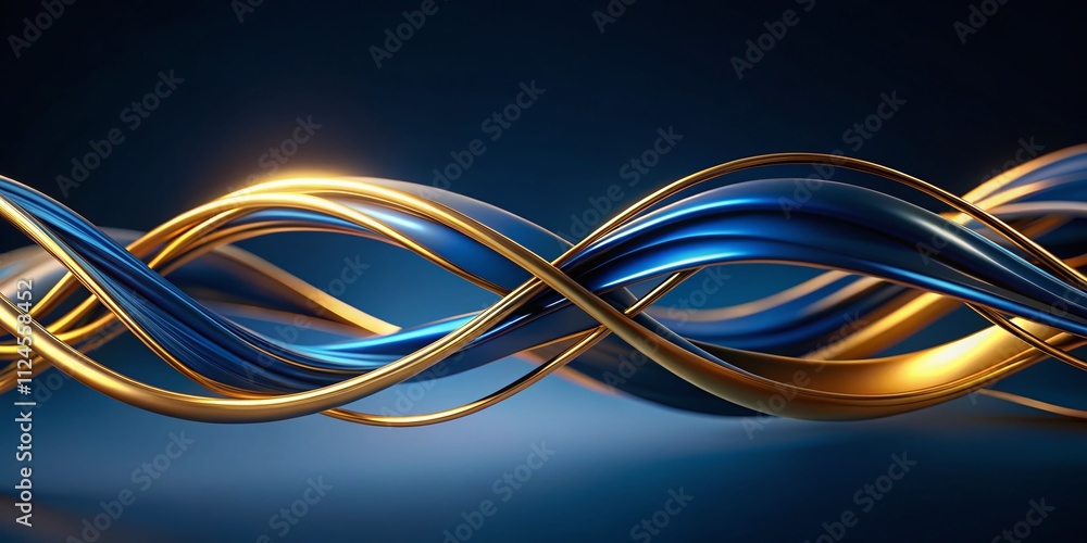 Poster abstract dark blue background with thin golden lines and soft wavy shapes for elegant and modern des