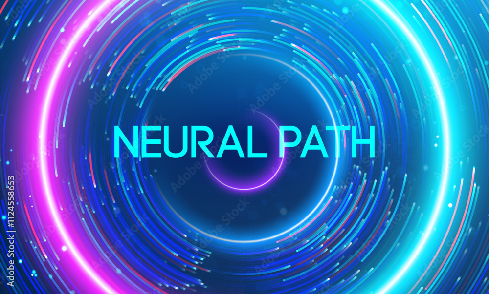 Fototapete neural path highlighted by radiant neon swirls and flowing energy. big data and data science integra