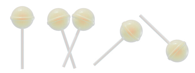 a collection of 3d cute aurora yellow candies or lollipops on an isolated background, fun-loving lollipop design elements