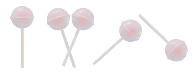 a collection of 3d cute aurora pink candies or lollipops on an isolated background, fun-loving lollipop design elements