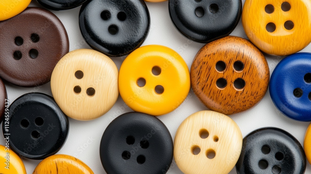 Poster a collection of buttons with different colors and shapes. the buttons are arranged in a row, with so