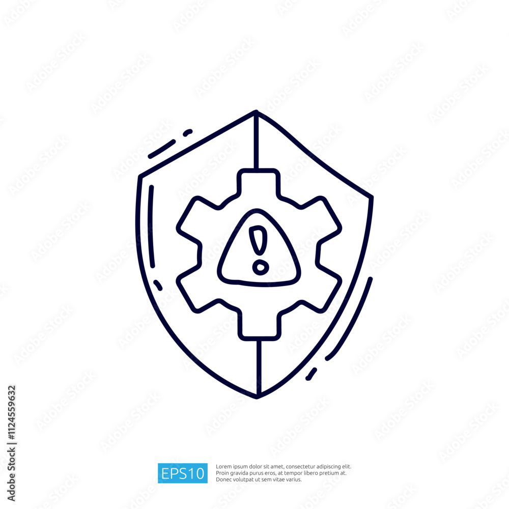 Aufkleber a simple line drawing of a shield with a gear and an exclamation mark, symbolizing security and aler