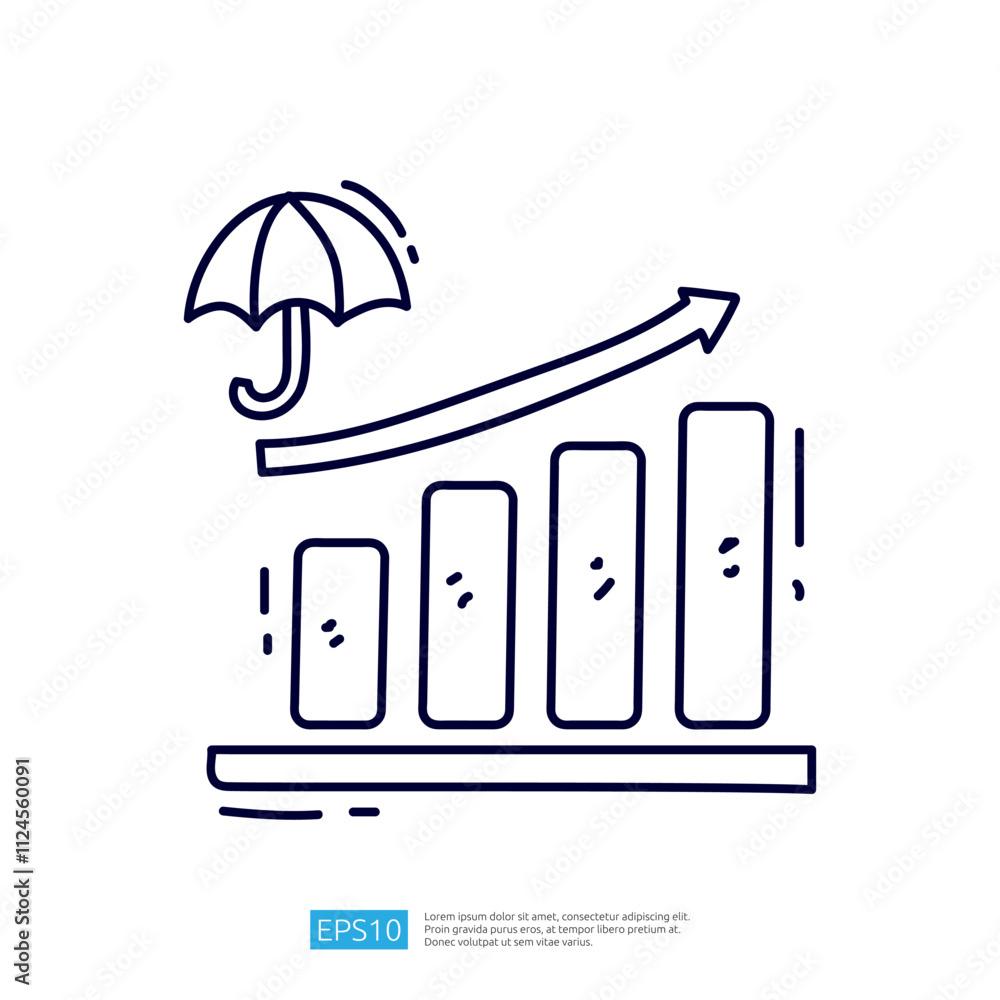 Poster the image features a stylized upward graph with four bars, an umbrella above it, symbolizing protect
