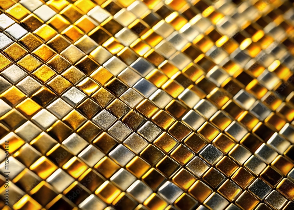 Poster abstract digital luxurious texture with shimmering golden and silver square grid pattern ideal for c
