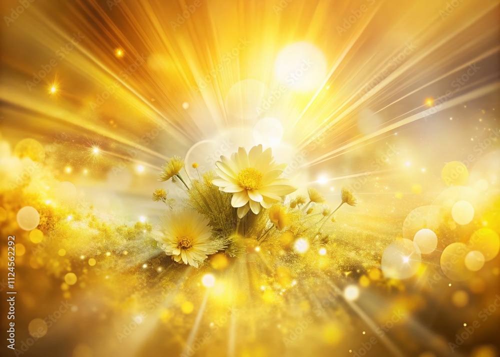 Poster abstract double exposure photography of sunlight burst in yellow and white colors creating a wide ho