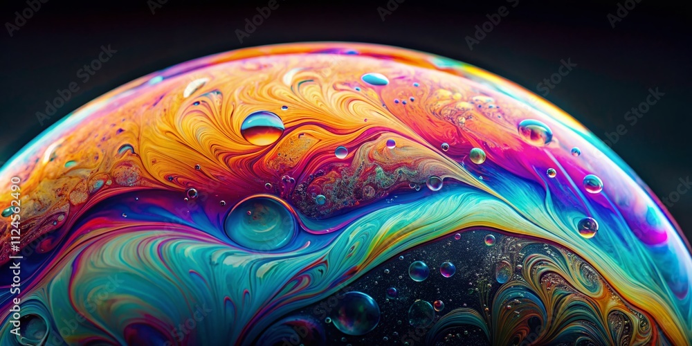 Poster abstract drone photography of a soap bubble with swirling colors and fluid patterns captured under l