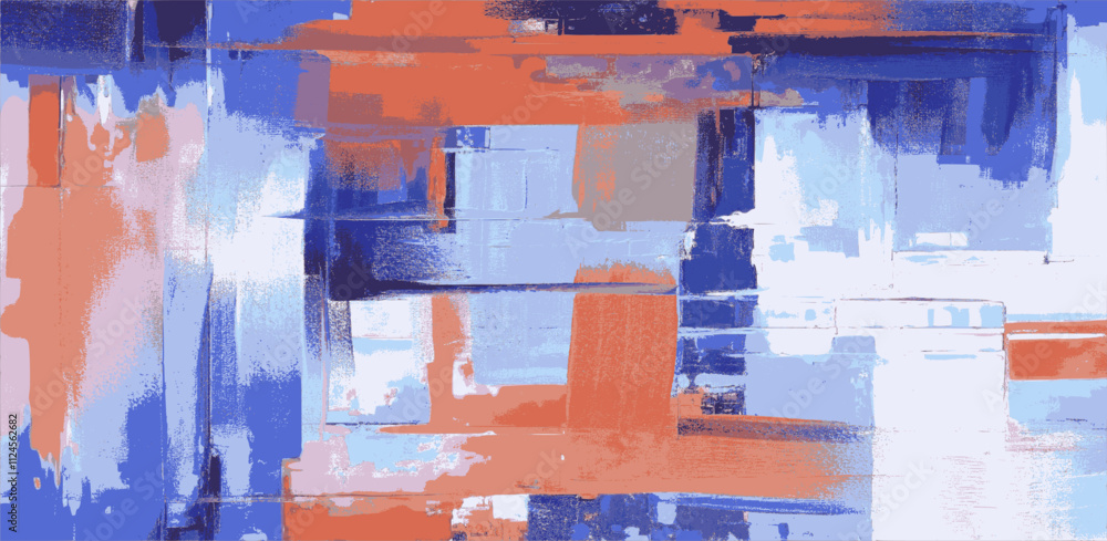 Poster modern abstract backdrop design. violet paint on canvas rough colorful textured brush strokes painti