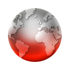 Metal world globe isolated on transparent background. Global warming symbol