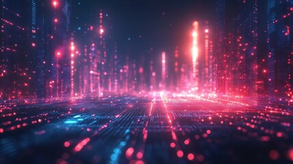 Futuristic Interactive Holographic Line Graph with Financial Growth Trends and Copy Space