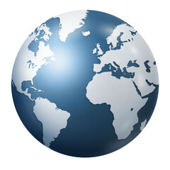 Blue grey earth globe isolated on transparent background