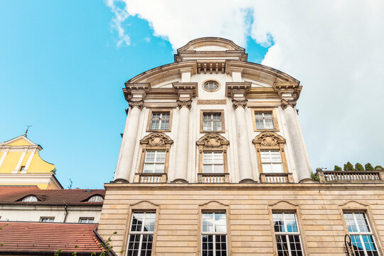 Baroque facade of the Church of St. Anthony of Padua at the old city of Poznan, Poland