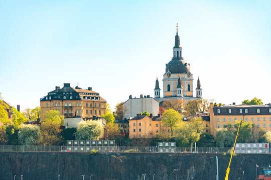Katarina Kyrka church on Sodermalm island near Slussen, Stockholm, Sweden, during springtime.