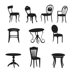 chair silhouette set vector design