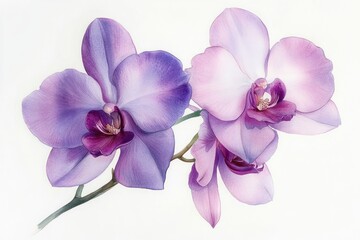 Purple Orchid Flower Inflorescence Delicate Watercolor Hand-Painted Illustration with Intricate Petal Details