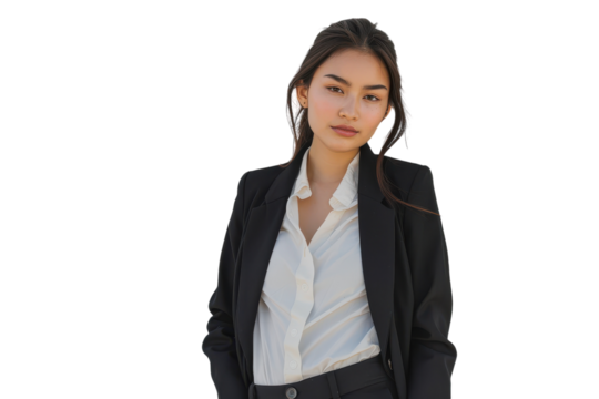 Professional Portrait of a Young Latina Businesswoman Leaning Against a Wall, Perfect for Business and Career Promotions