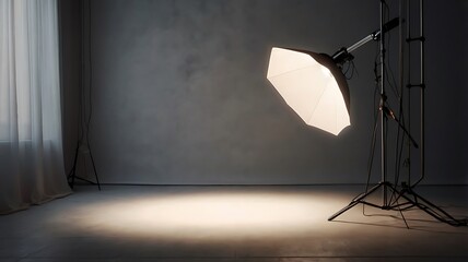 Studio Photography Setup With Lighting Equipment And Backdrop
