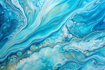 Fototapeta premium Abstract Fluid Art Background in Light Blue and Turquoise Colors Featuring Liquid Marble Acrylic Painting with Cerulean Gradient and Wavy Azure Pattern for Artistic Decor
