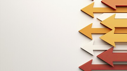 Fototapeta premium Dynamic arrows converging towards a single point, neutral gray background, focused engagement concept