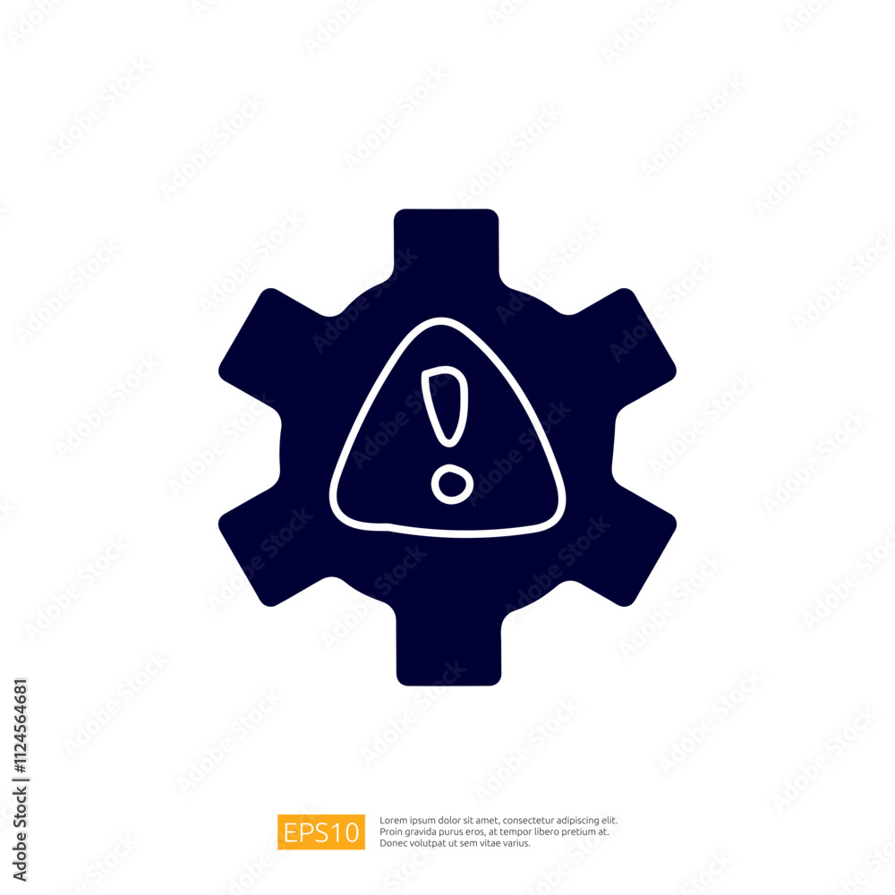 Poster a dark gear symbol with an exclamation mark inside a triangle, indicating a warning or alert related