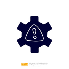 A dark gear symbol with an exclamation mark inside a triangle, indicating a warning or alert related to mechanical or technical issues.