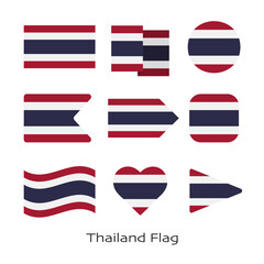 Thailand flag icon set isolated on white background. Vector Illustration.