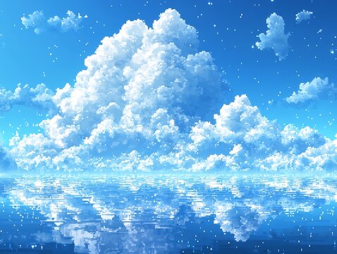 Pixelated Cloud Based Digital Progress Bar Against Blue Sky Background - Powered by Adobe
