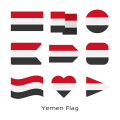 Yemen flag icon set isolated on white background. Vector Illustration.