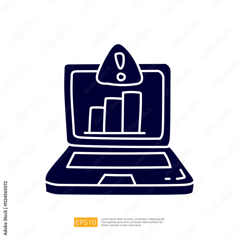 Poster a stylized laptop displaying a warning symbol and a graph, indicating a potential issue or alert rel