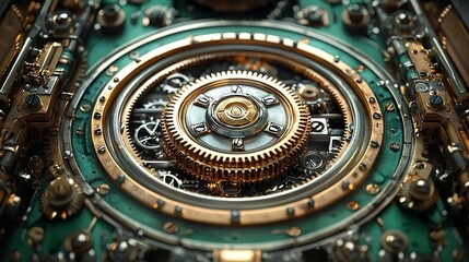 Fototapeta premium Steampunk Inspired Mechanical Progress Bar with Intricate Copper and Brass Accents