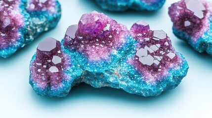 Vibrant mineral clusters showcasing shades of purple and blue, capturing the beauty of geological formations.